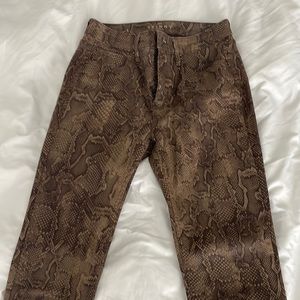 White/Black Skinny Ankle Pants- Brown Snakeskin